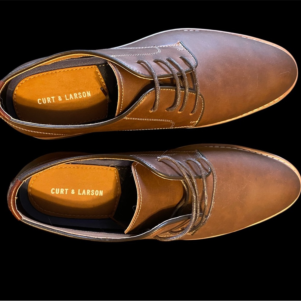 Men's Brown Leather like Lace-Up Dress Shoes